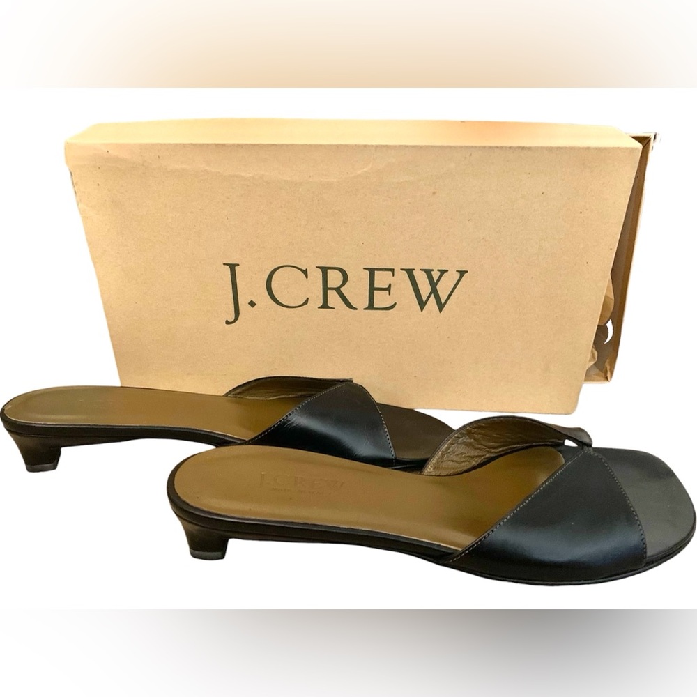 J Crew Women’s Sandals Slide-On Black Size 8 Leather #BK0065 NEW Low Heel